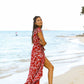 Red Floral Maxi Wrap Dress
