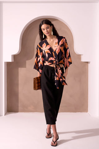 HAMPTONS Long Flowy Kimono Sleeves With Knot-Front Blouse-Hamptons