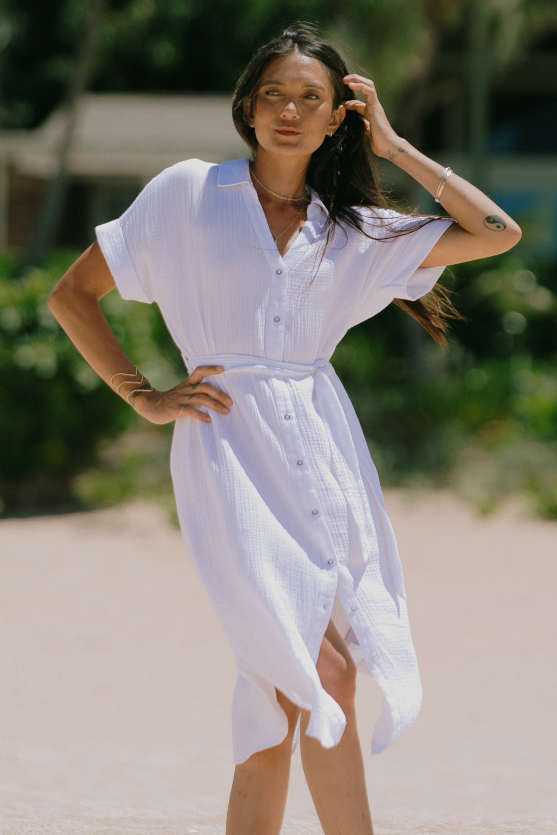 Cotton Gauze Shirt Dress Gauze Tunic Dress Women's Cotton Gauze