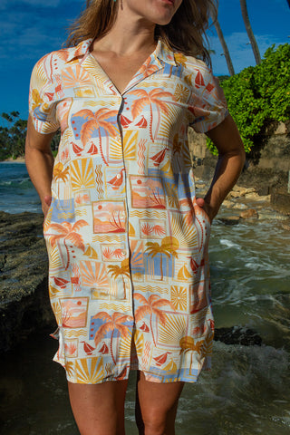 Postcard Shirt Dress Cover Up With Back Rushing-Postcard