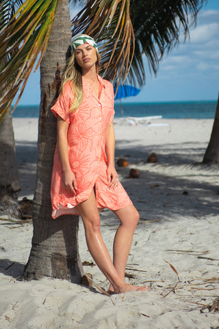 Rio Printed Oversized Short Sleeve Shirt Dress-Rio