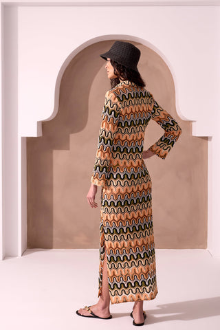SANTORINI Open Crochet Boho Long Sleeves Maxi Dress-Santorini