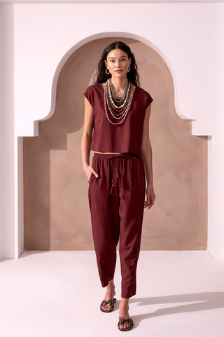 Boat Neck Cap Sleeve Soft Linen Top-Terra