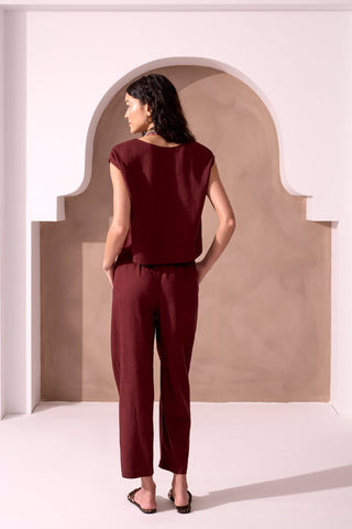 Boat Neck Cap Sleeve Soft Linen Top-Terra