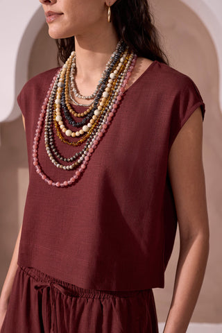 Boat Neck Cap Sleeve Soft Linen Top-Terra