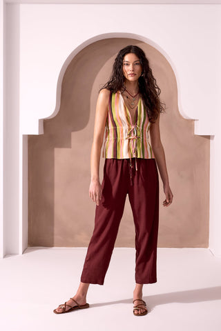 CABANA Soft Linen Double Tie Front Peplum Blouse-Cabana