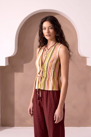 CABANA Soft Linen Double Tie Front Peplum Blouse-Cabana