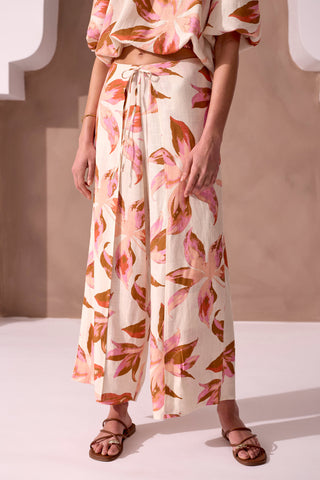 SAVANNAH Soft Linen Wide-Leg Tie-Front Wrap Pants-Savannah