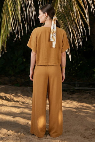 Wide Leg Tie-Front Drawstring Pants-Sandcastle