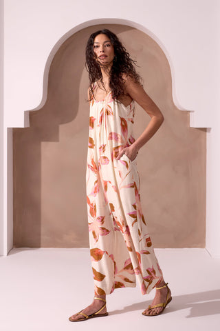 SAVANNAH Soft Linen V-Back Wide-Leg Jumpsuit-Savannah