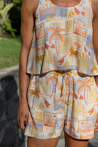 Postcard Halter Back Flowy Cropped Tank Top-Postcard