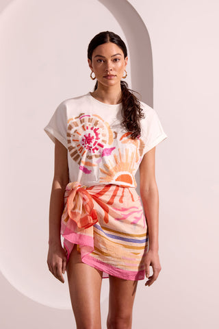Sequin Appliqué Dolman Sleeve Crew Neck Tee-Eggshell