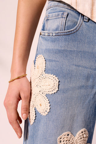 Audrey Crochet Applique Wide Leg Crop Jeans-Keyswaters