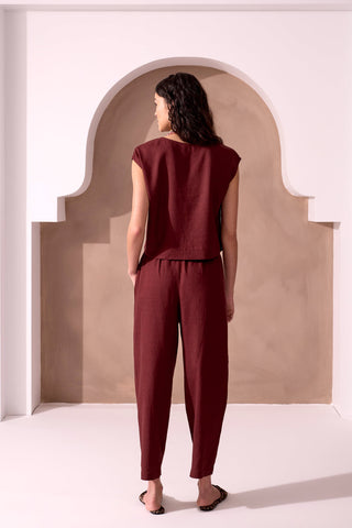 Soft Linen Relaxed Tapered Cropped Pants-Terra