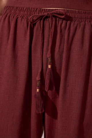 Soft Linen Relaxed Tapered Cropped Pants-Terra