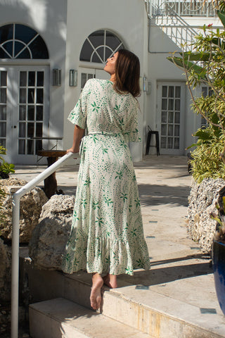 Montecito Printed Flutter Short Sleeve Wrap Dress-Montecito