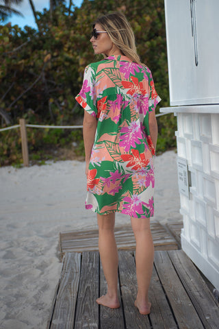 Cartagena Printed Oversized Short Sleeve Shirt Dress-Cartagena