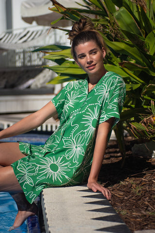 Cuzco Printed Oversized Short Sleeve Shirt Dress-Cuzco