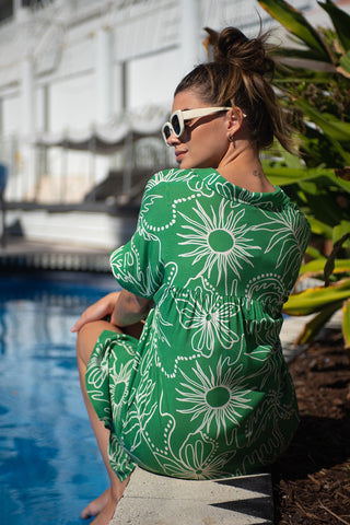 Cuzco Printed Oversized Short Sleeve Shirt Dress-Cuzco