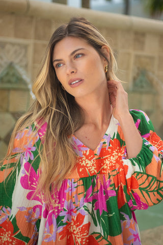 Cartagena Printed Puff Sleeve Gauze Dress-Cartagena