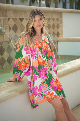 Cartagena Printed Puff Sleeve Gauze Dress-Cartagena