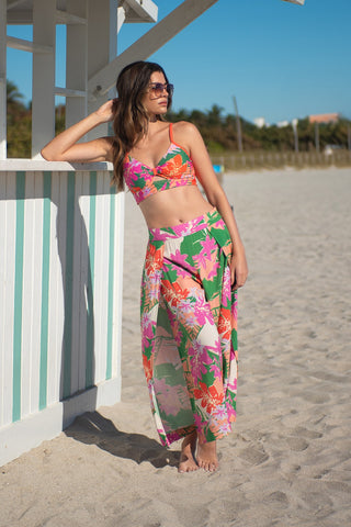 Cartagena Printed Wrap Front Flowy Cover-Up Pants-Cartagena