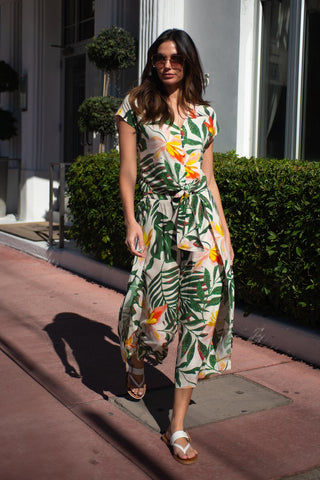 Koloa Printed Wrap Front Flowy Cover-Up Pants-Koloa