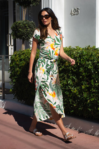 Koloa Printed Wrap Front Flowy Cover-Up Pants-Koloa