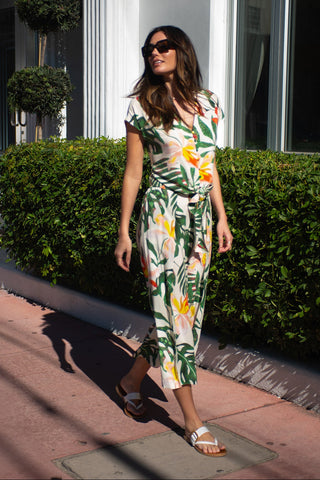 Koloa Printed Wrap Front Flowy Cover-Up Pants-Koloa