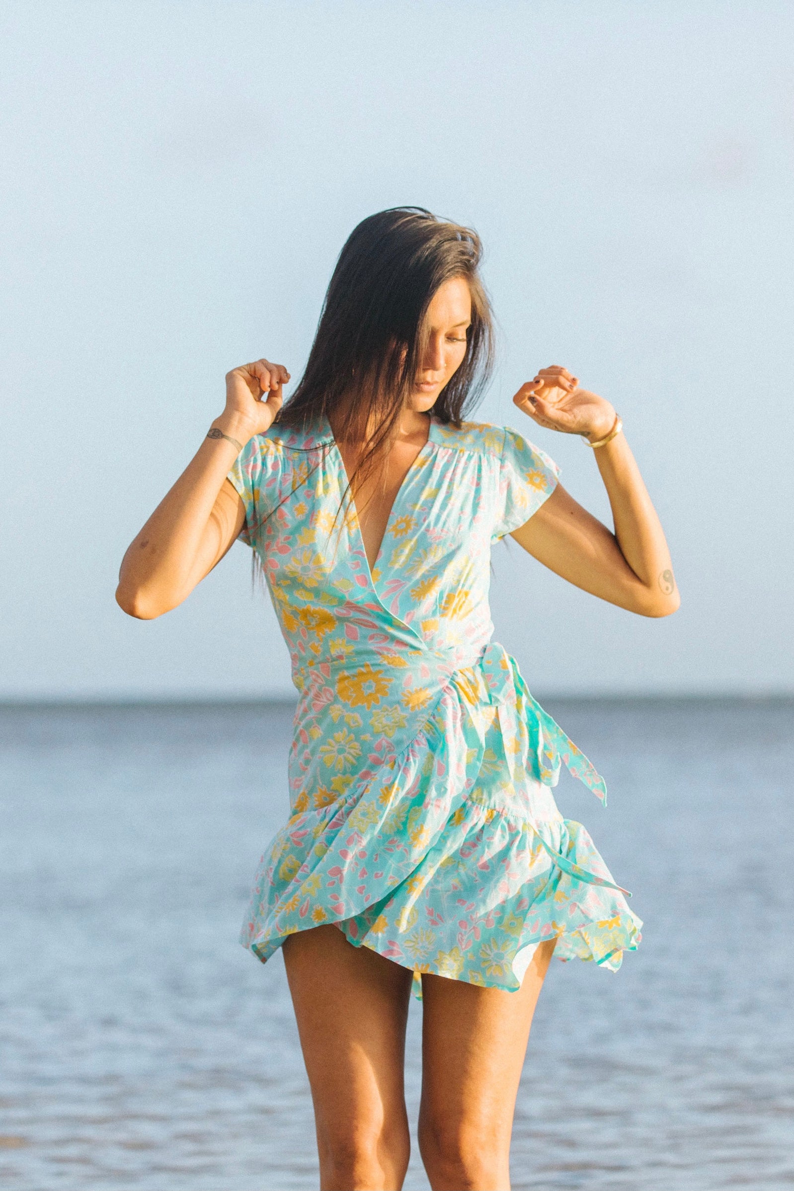 Light Blue Mini Wrap Dress