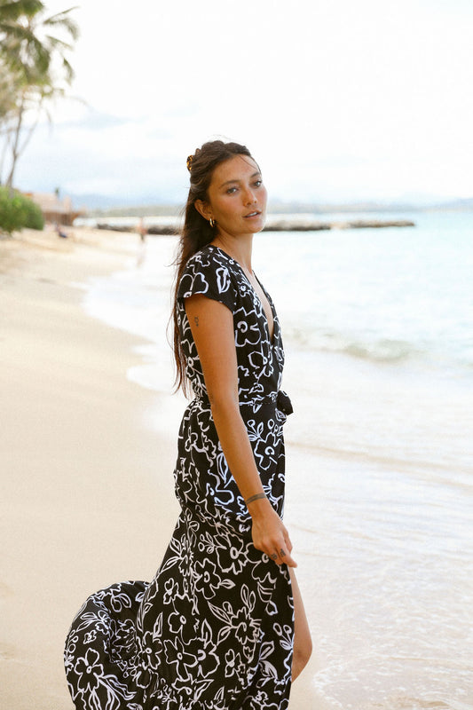 Black Floral Maxi Wrap Dress