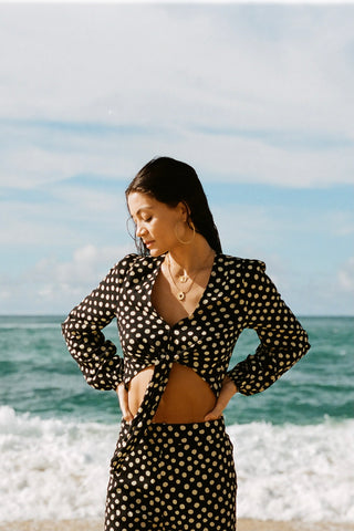 Black Polka Dot Long Sleeve Top